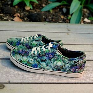 Vans Off The Wall Womens Green Floral Lace-Up Sneakers - Size 7.5